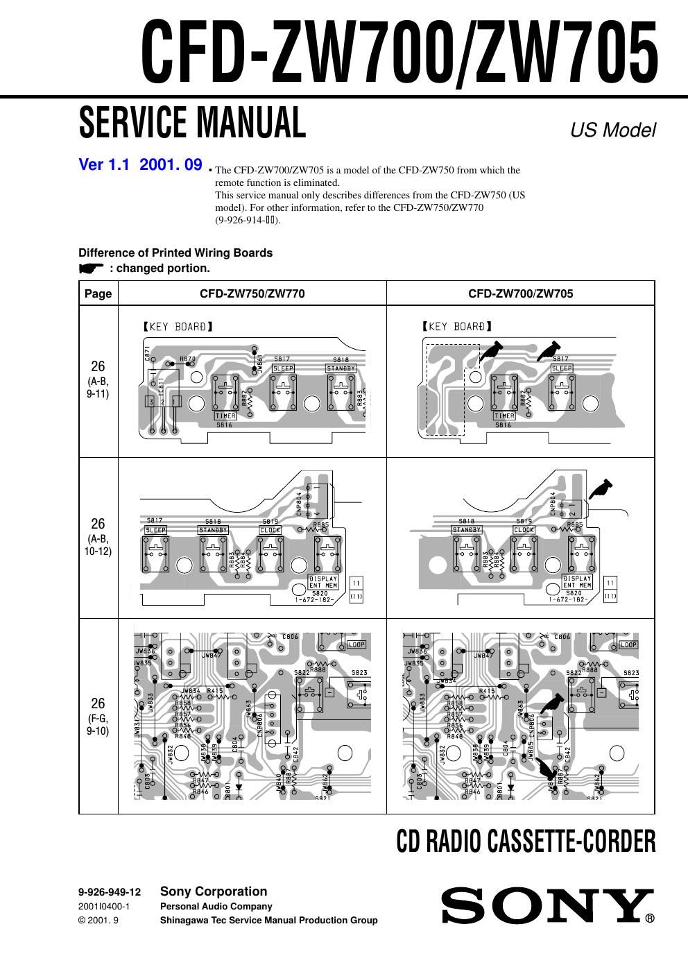 sony cfd zw 700 service manual