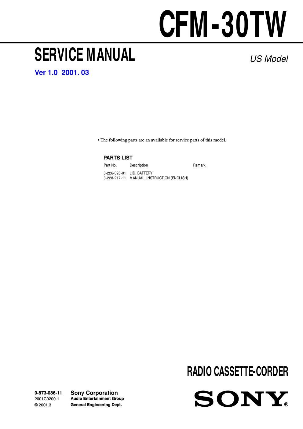 sony cfm 30 tw service manual