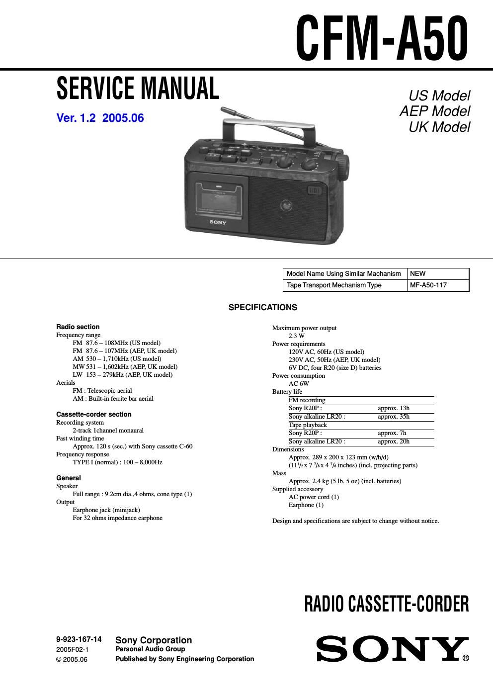 sony cfm a 50 service manual