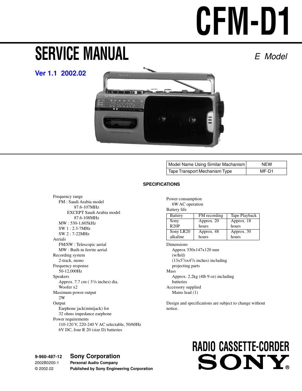 sony cfm d1 audio