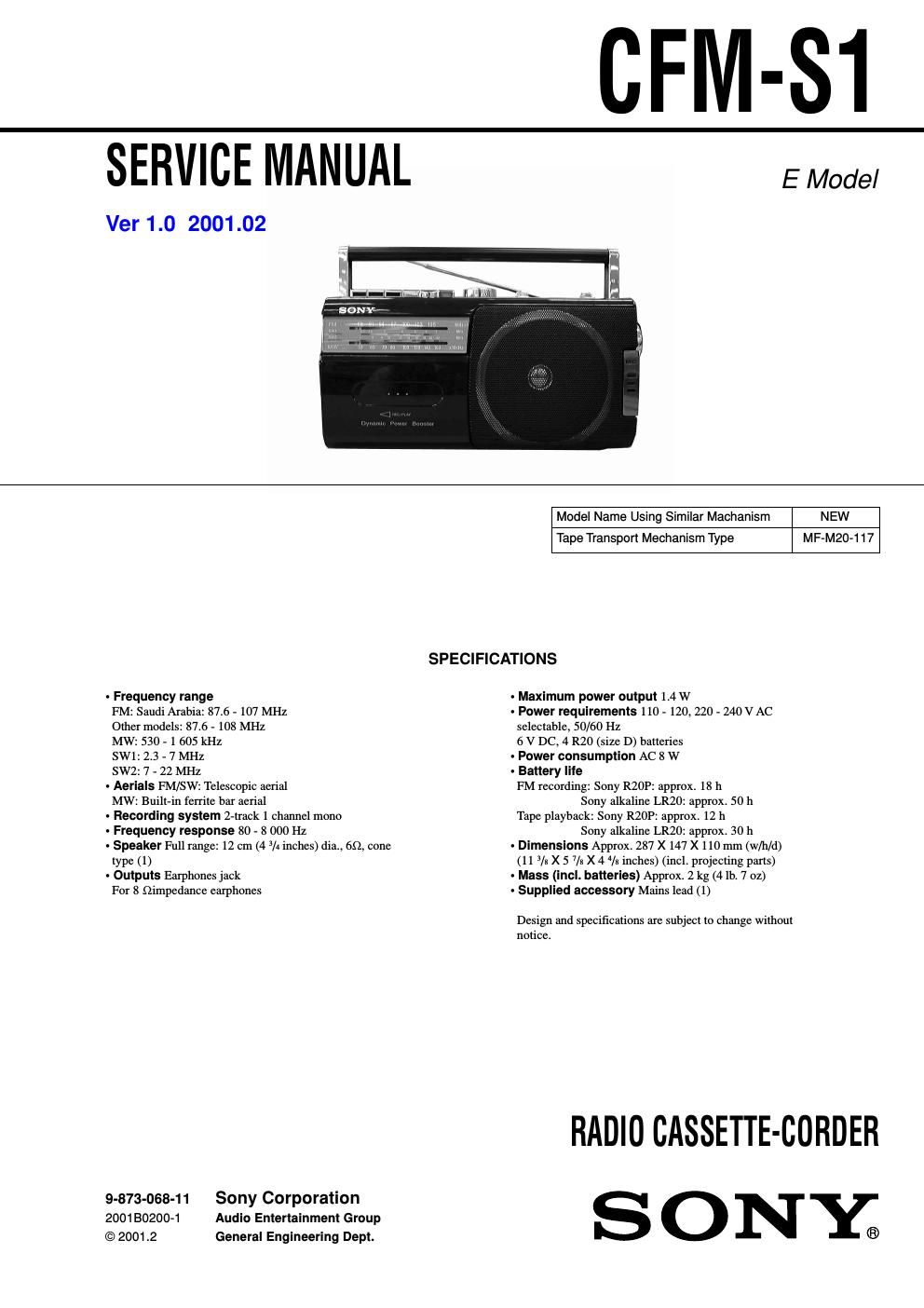 sony cfm s 1 service manual