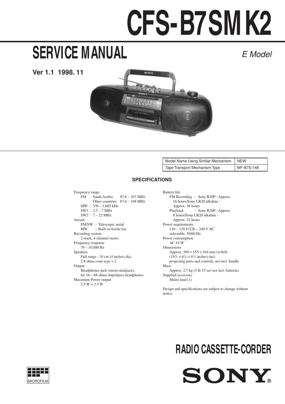 sony cfs b 7 s mk2 service manual