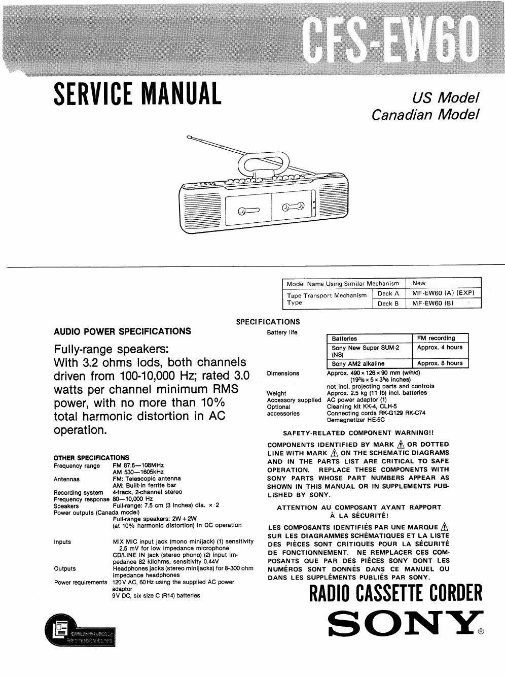 sony cfs ew 60 service manual