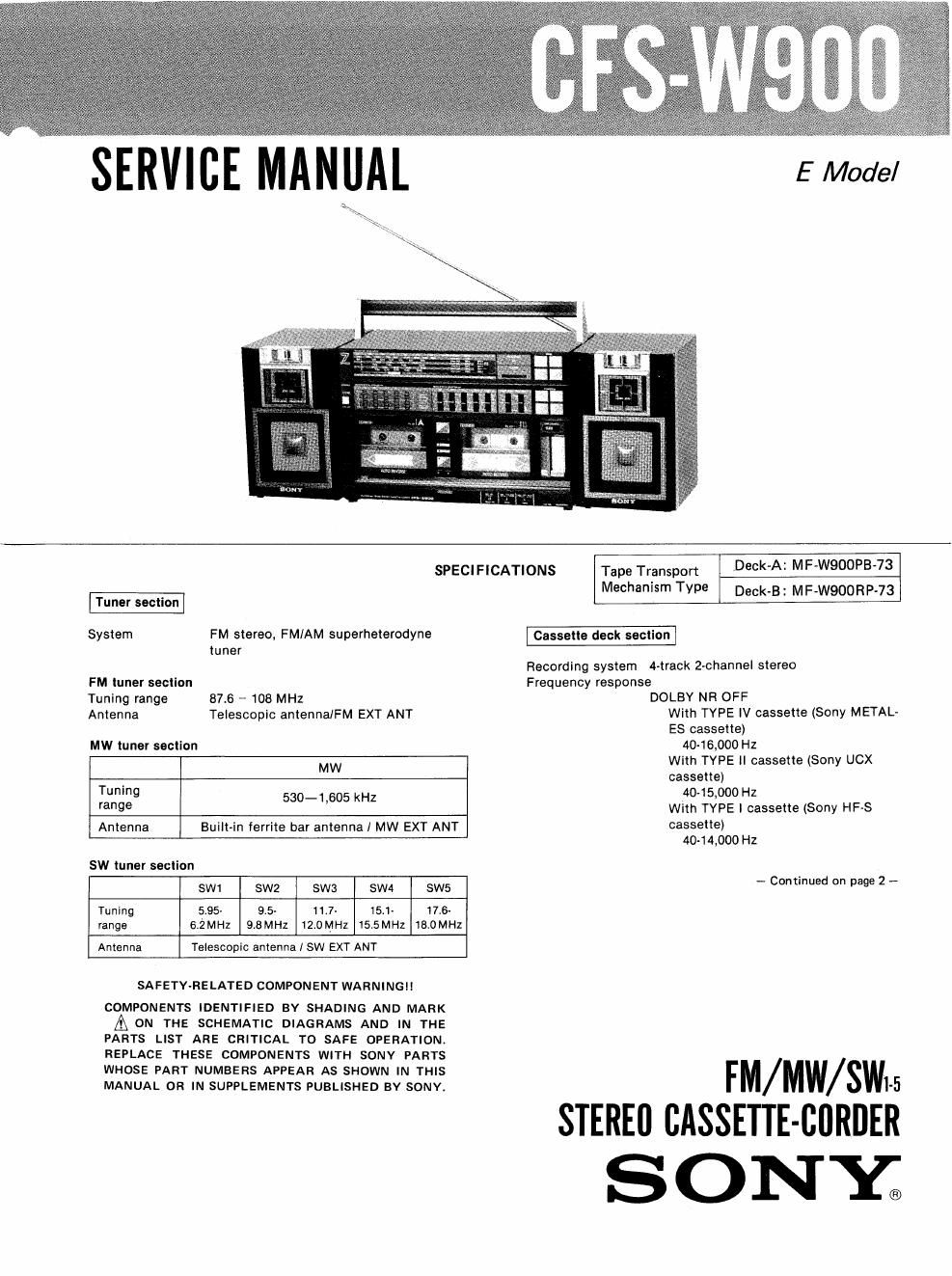 sony cfs w 900 service manual