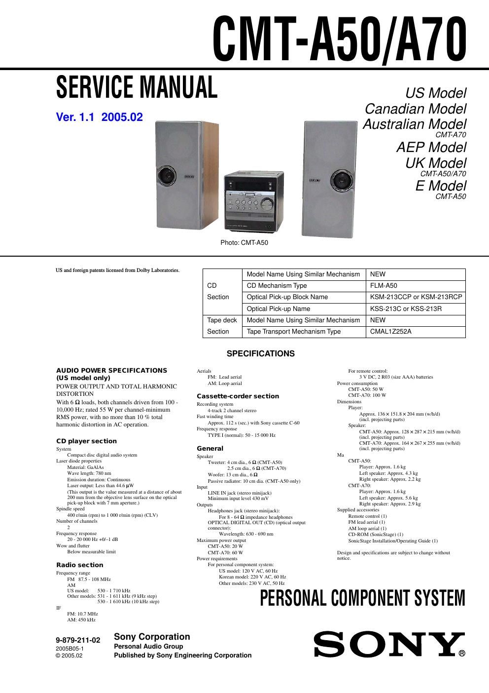 sony cmt a 50 service manual