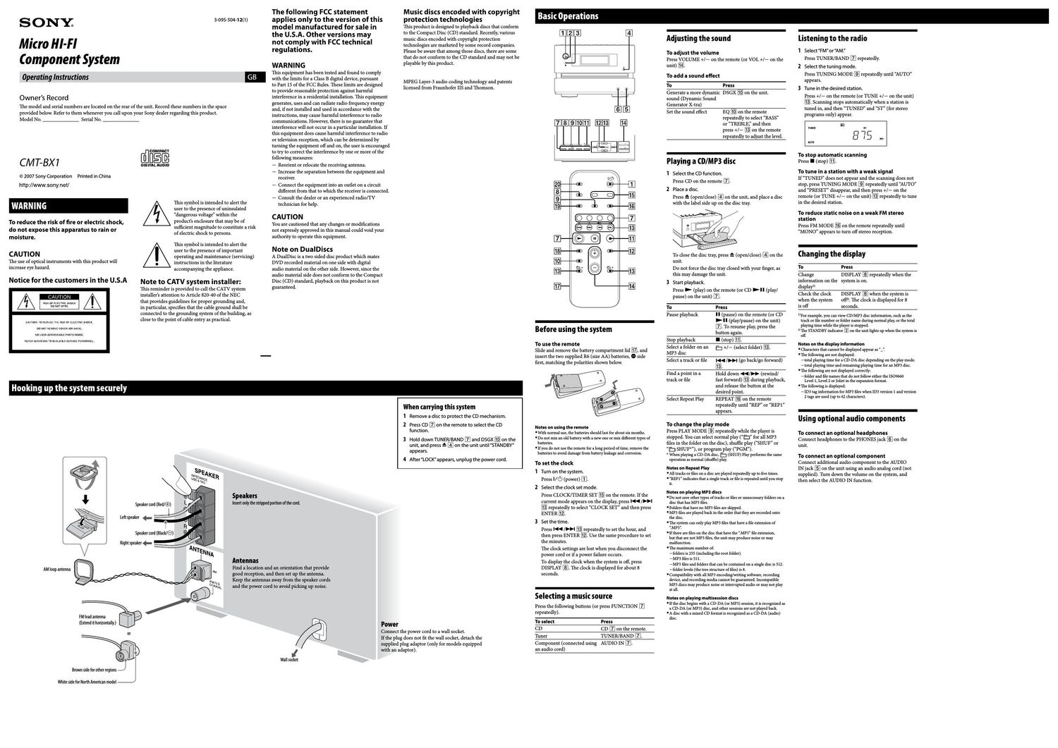 sony cmt bx 1 owners manual