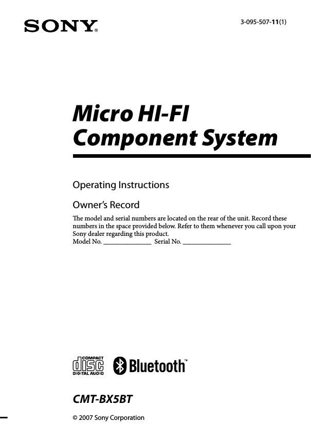 sony cmt bx 5 bt owners manual