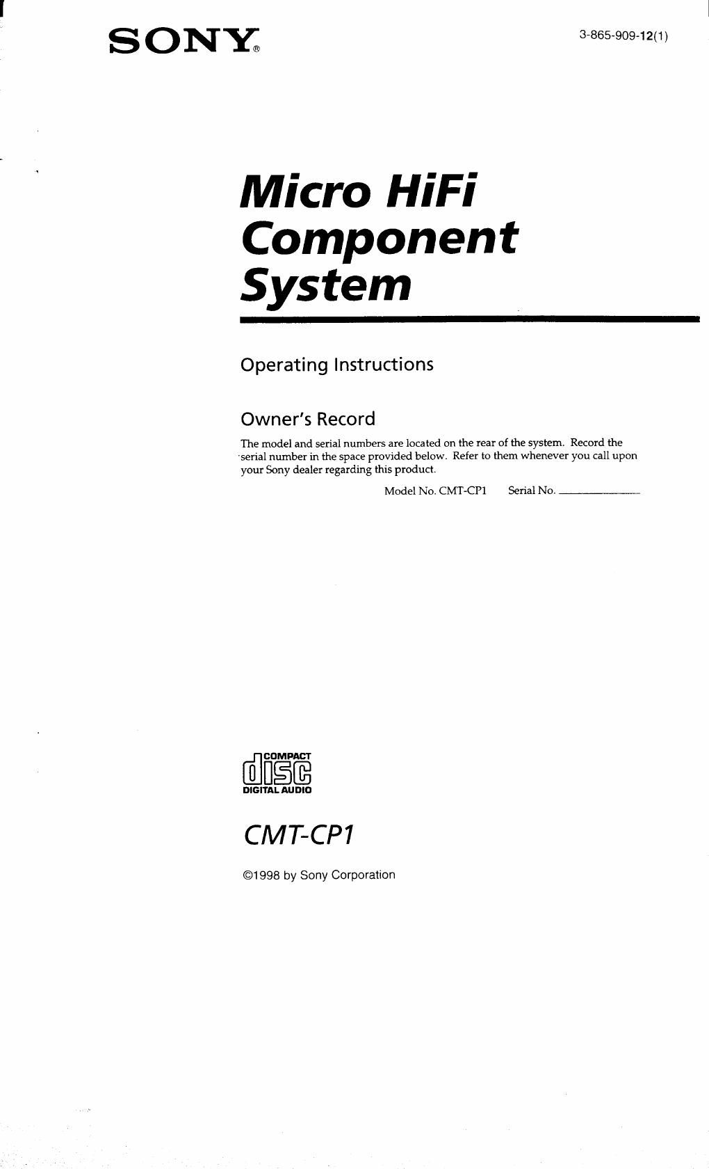 sony cmt cp 1 owners manual