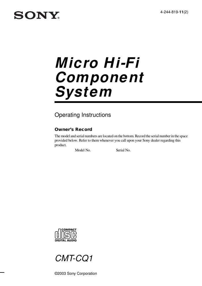 sony cmt cq 1 owners manual