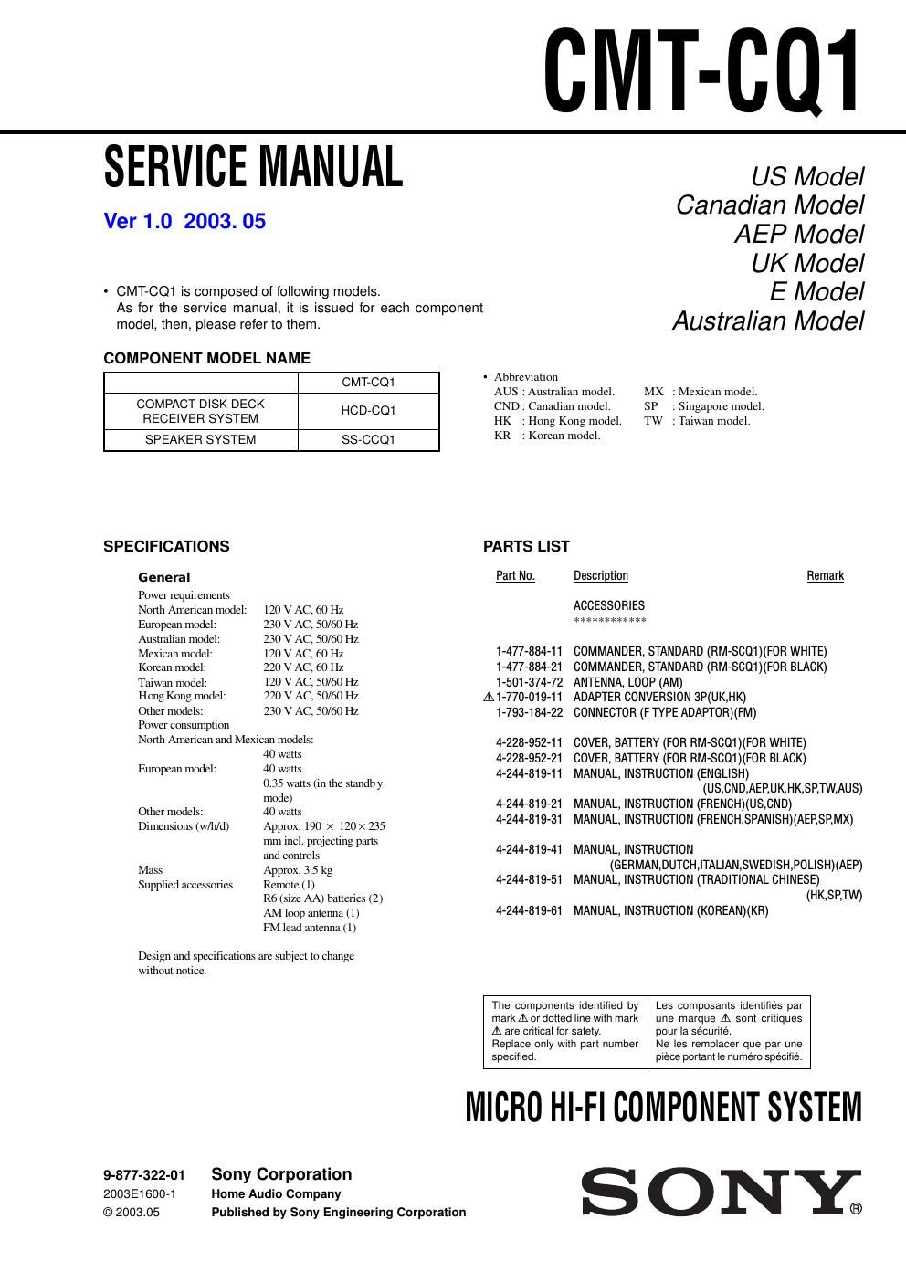 sony cmt cq 1 service manual