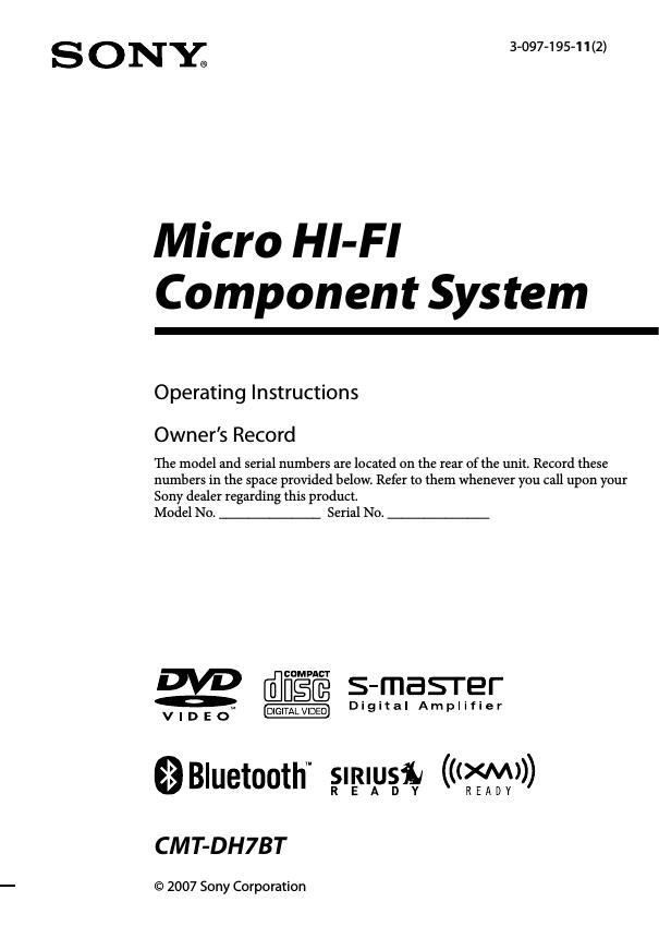 sony cmt dh 7 bt owners manual