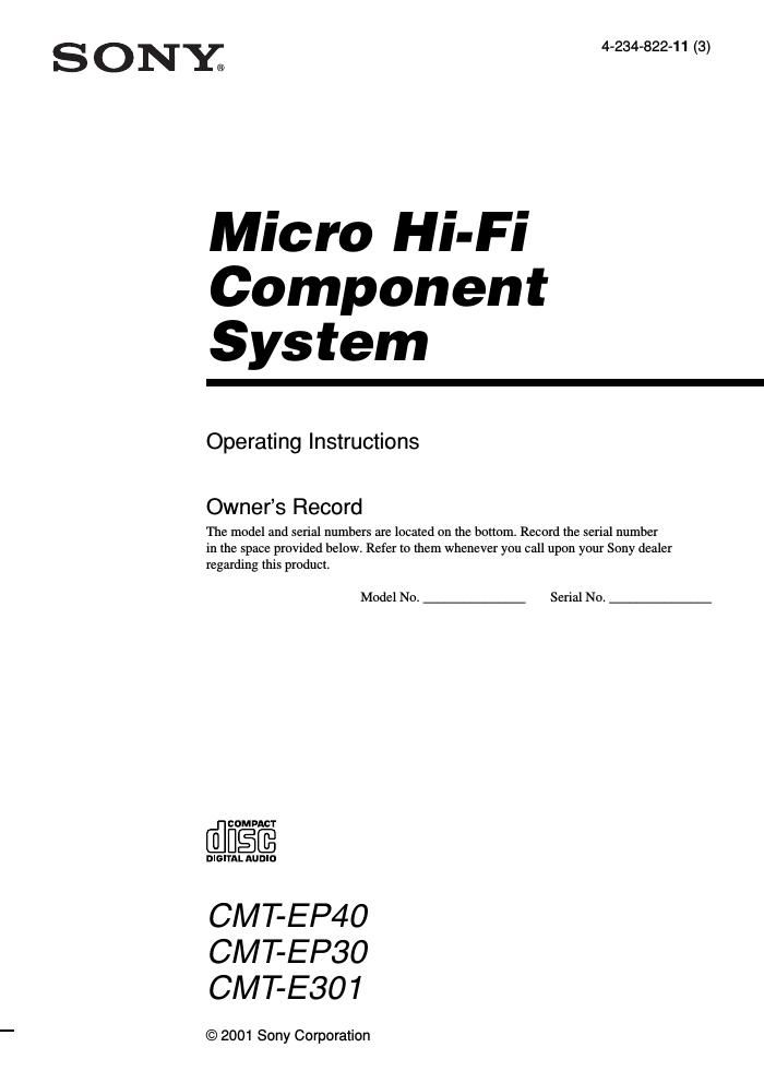 sony cmt ep 30 owners manual