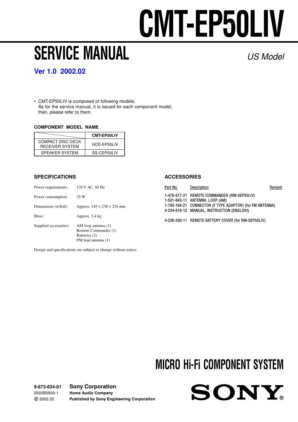 sony cmt ep 50 liv service manual