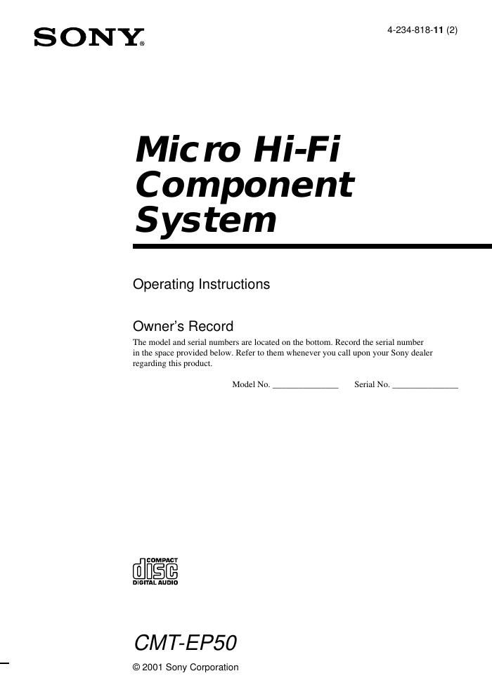 sony cmt ep 50 owners manual