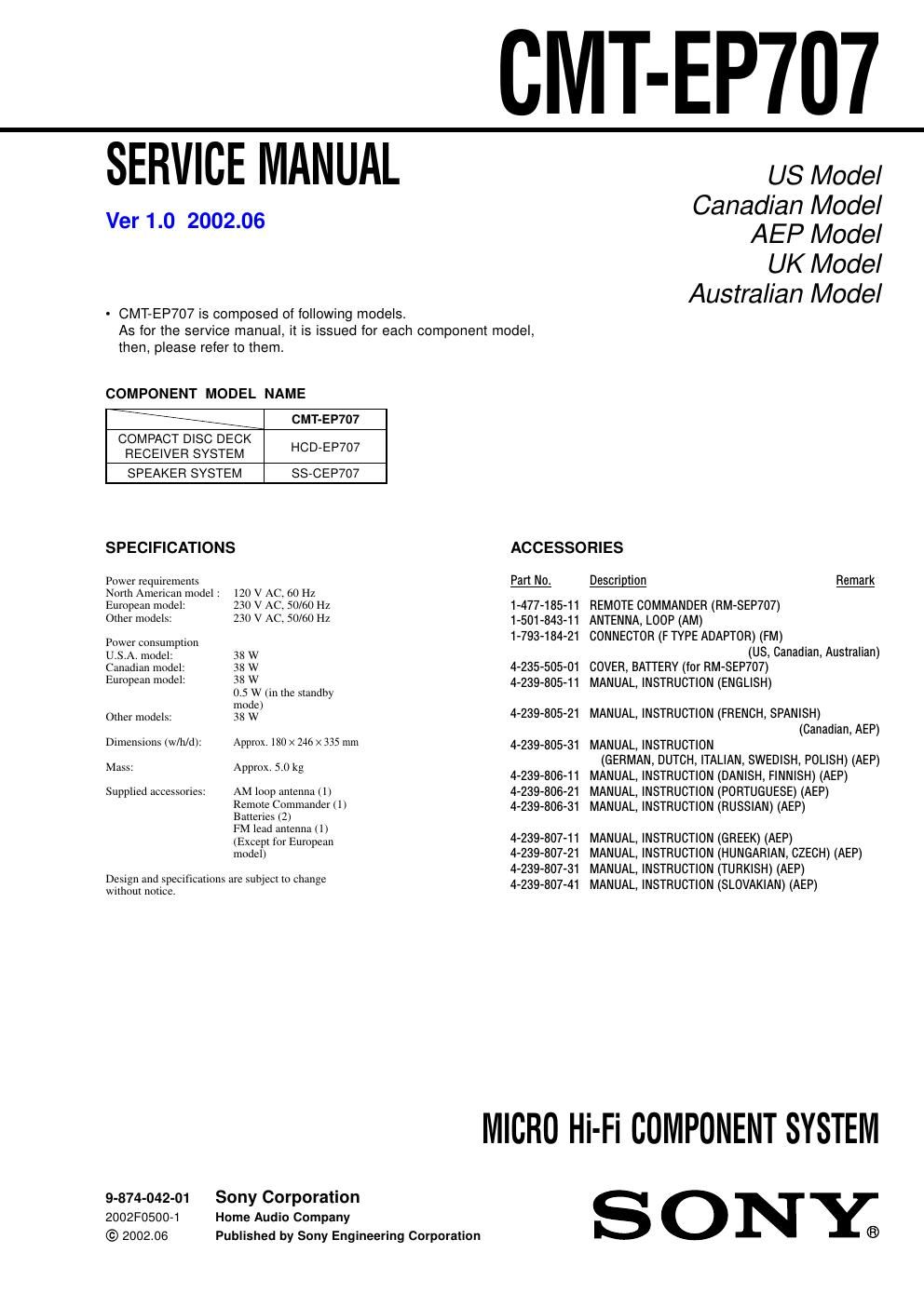 sony cmt ep 707 service manual