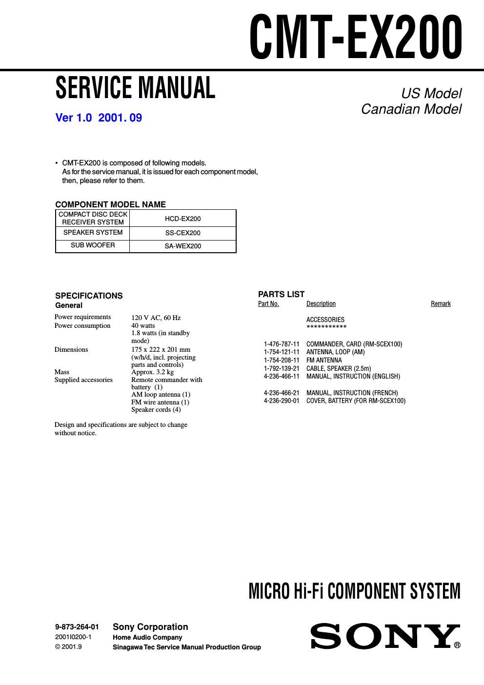 sony cmt ex 200 service manual