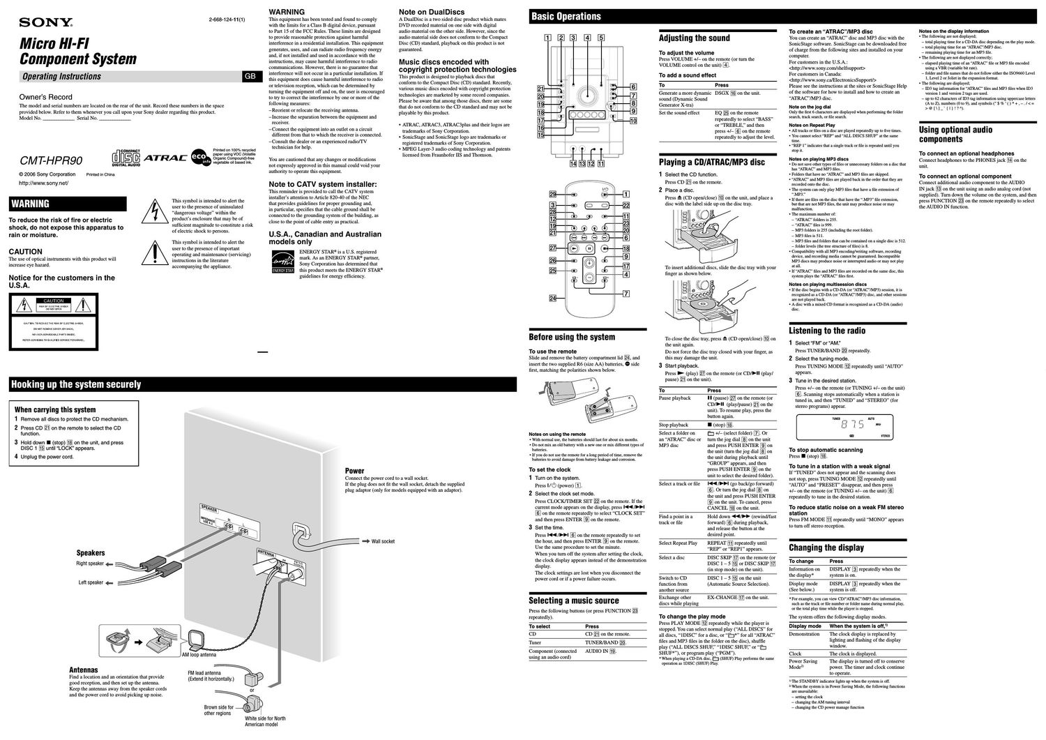 sony cmt hpr 90 owners manual