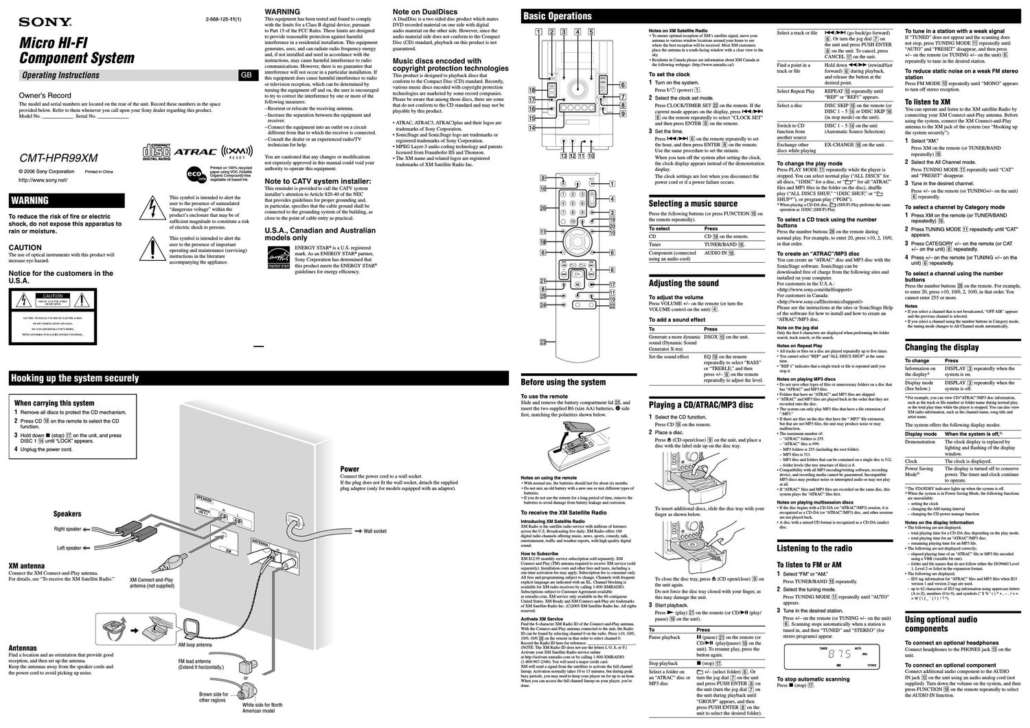 sony cmt hpr 99 xm owners manual