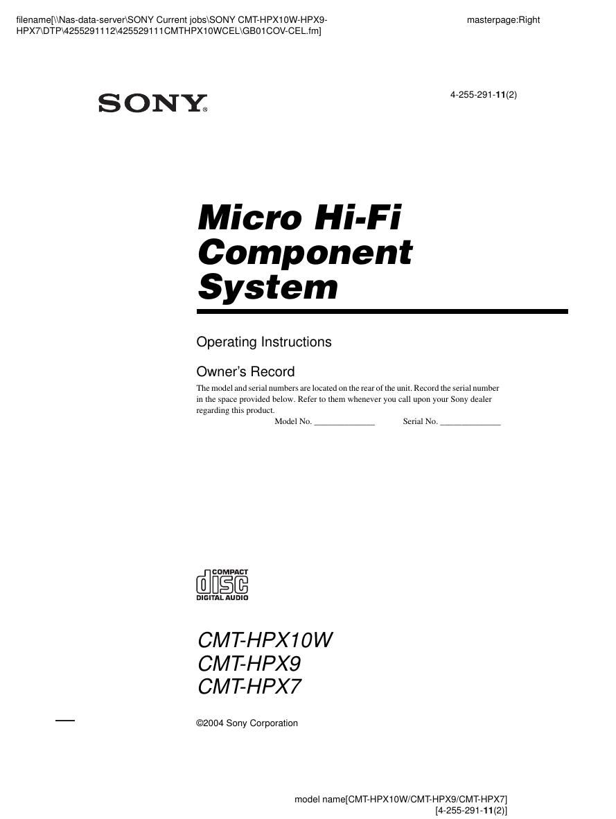 sony cmt hpx 9 owners manual