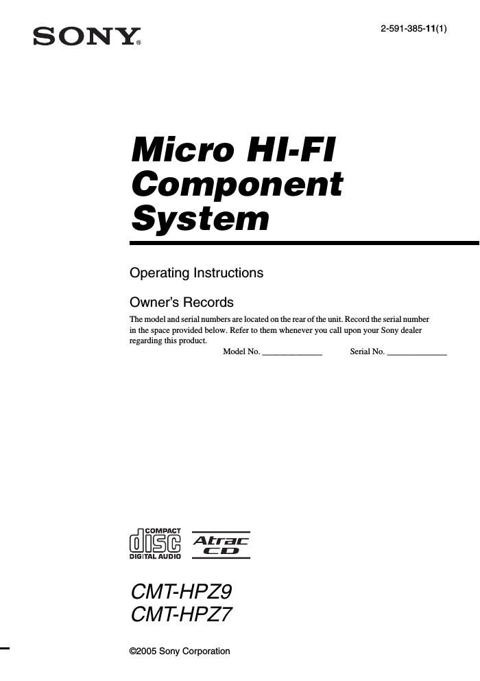 sony cmt hpz 9 owners manual