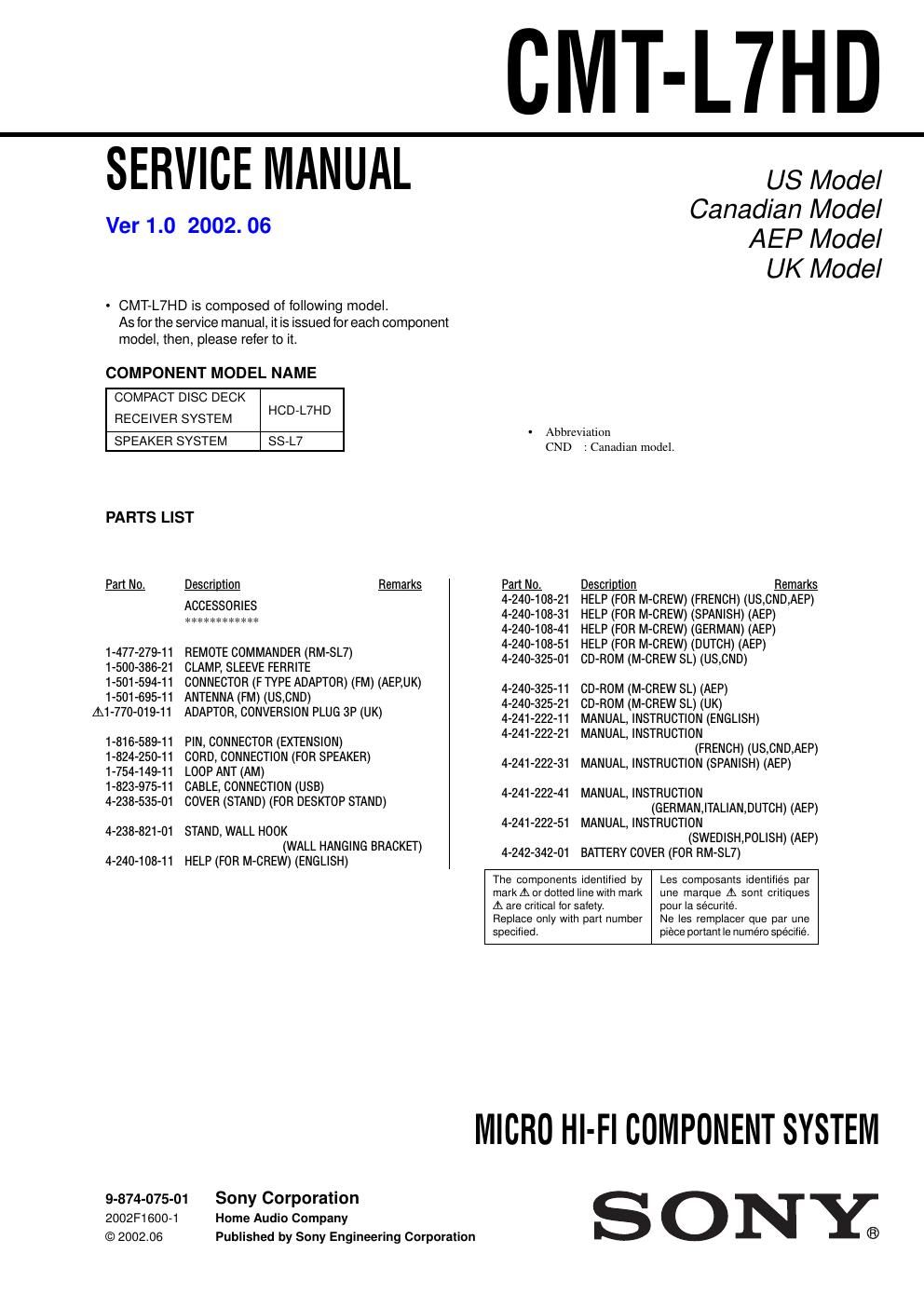 sony cmt l 7 hd service manual