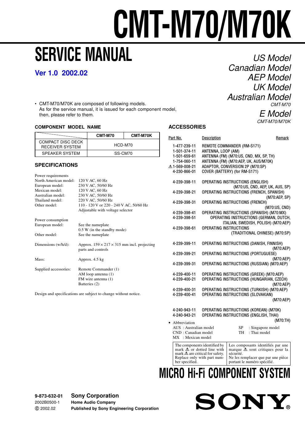 sony cmt m 70 service manual