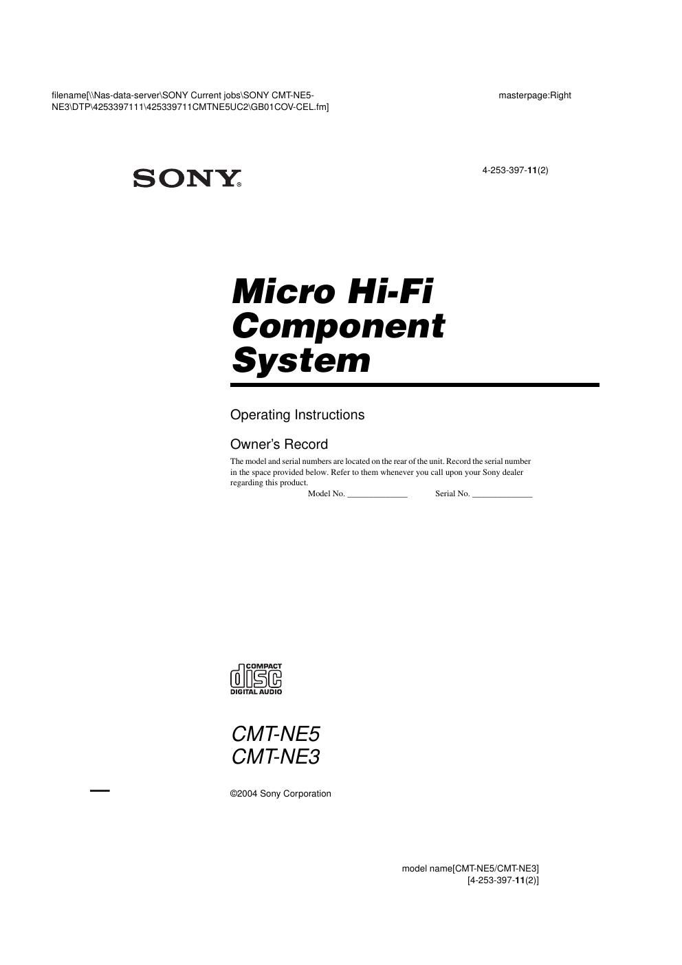 sony cmt ne 5 owners manual