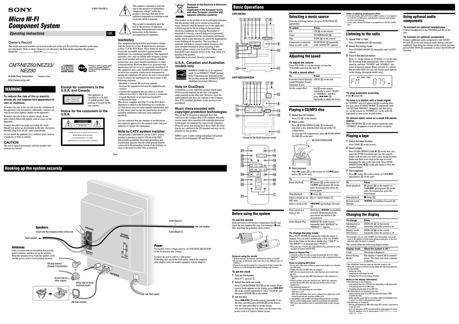 sony cmt nez 30 owners manual