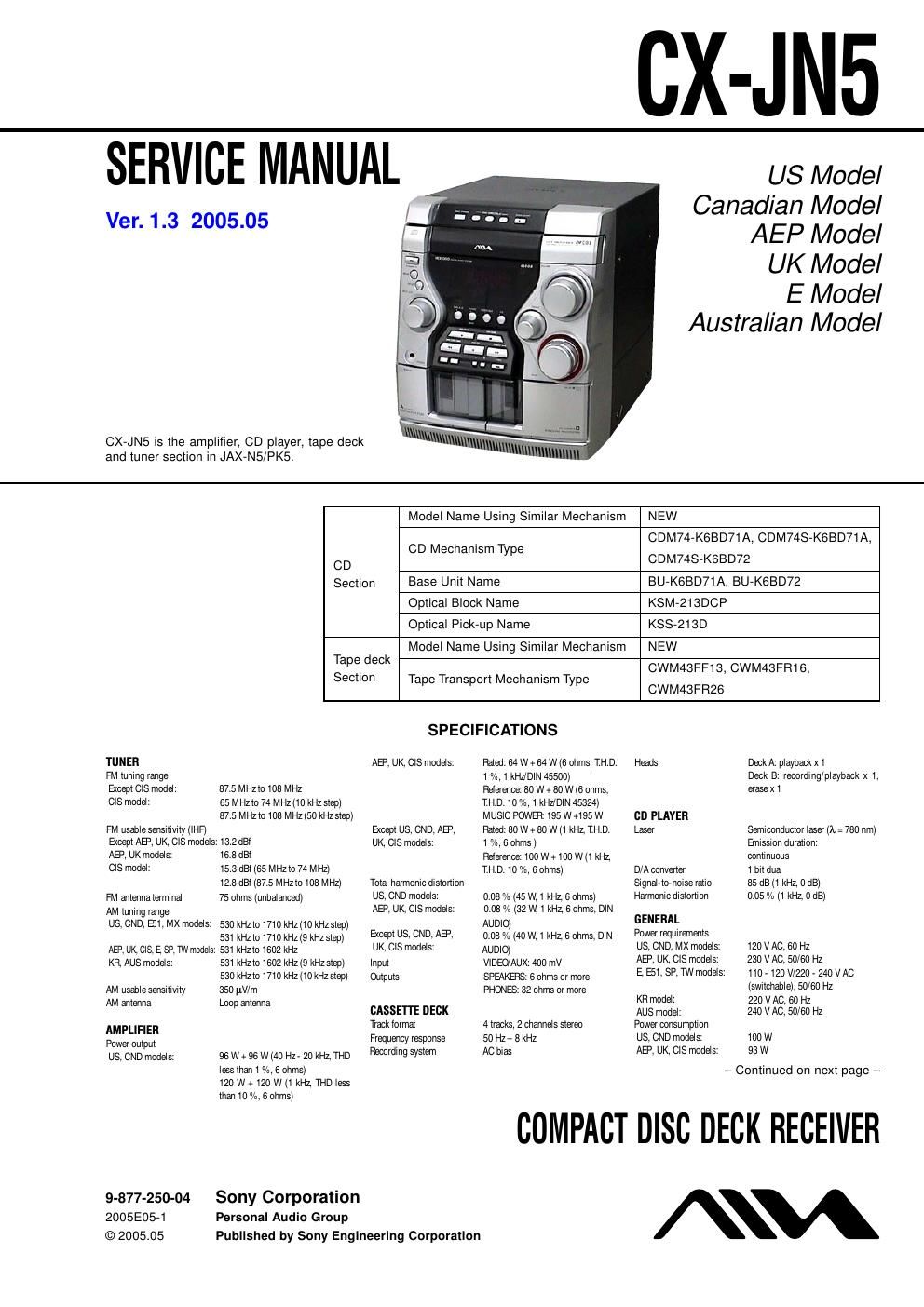 sony cx jn 5 service manual