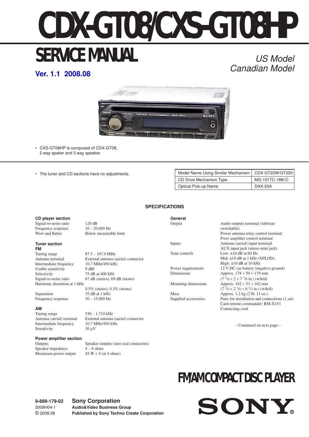 sony cxs gt 08 hp service manual