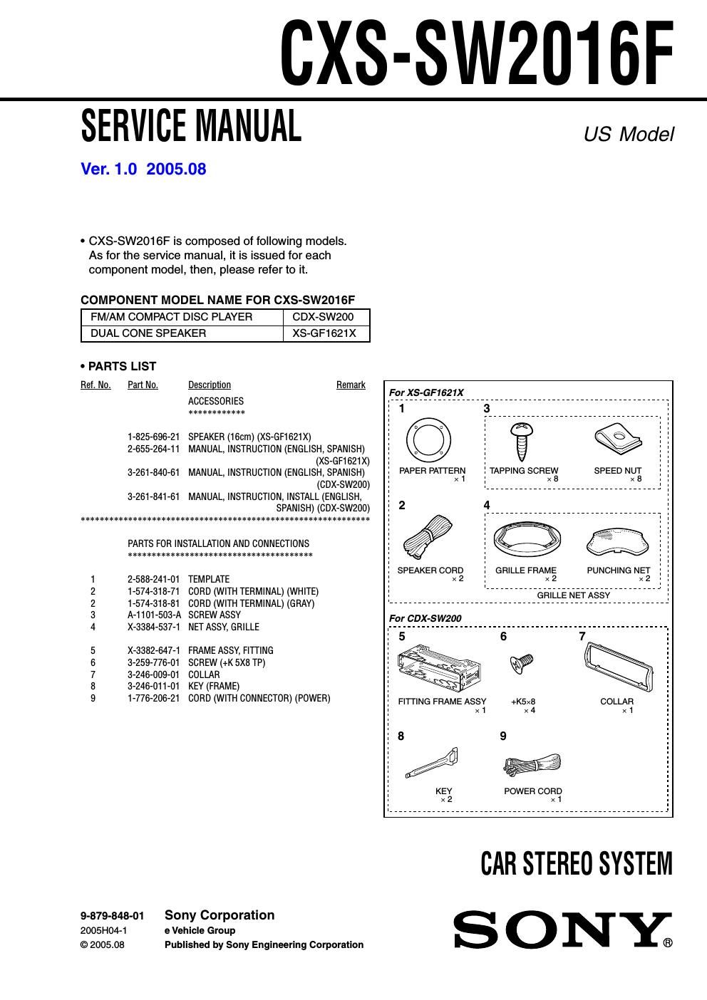 sony cxs sw 2016 f service manual