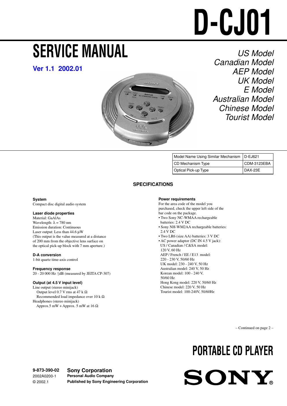 sony d cj 01 service manual