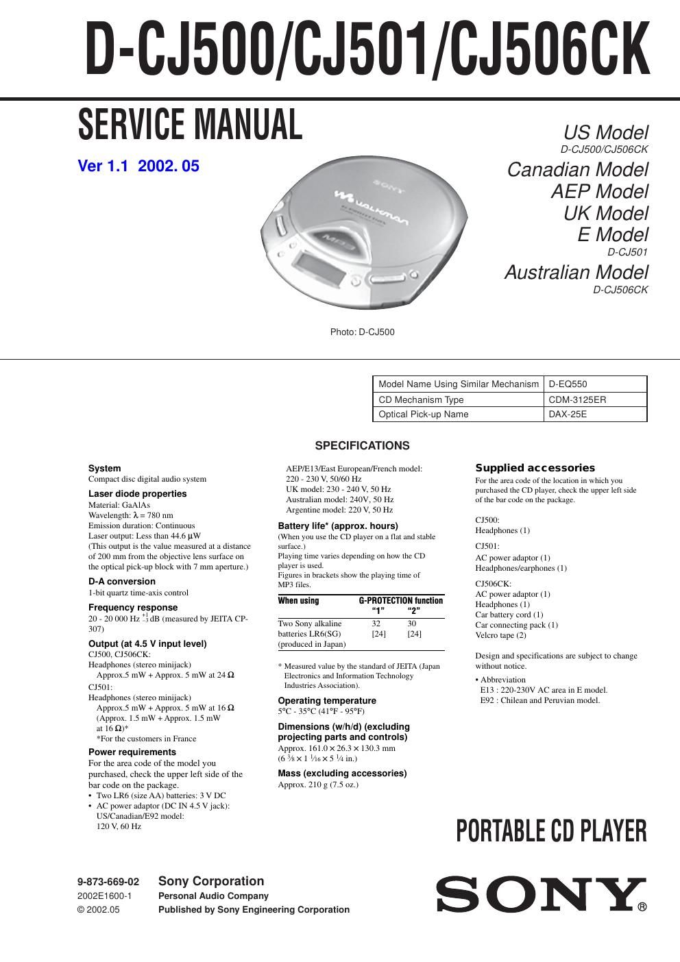 sony d cj 506 ck service manual