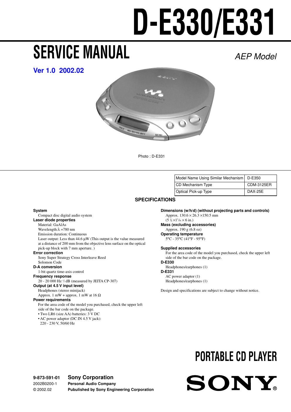 sony d e 331 service manual