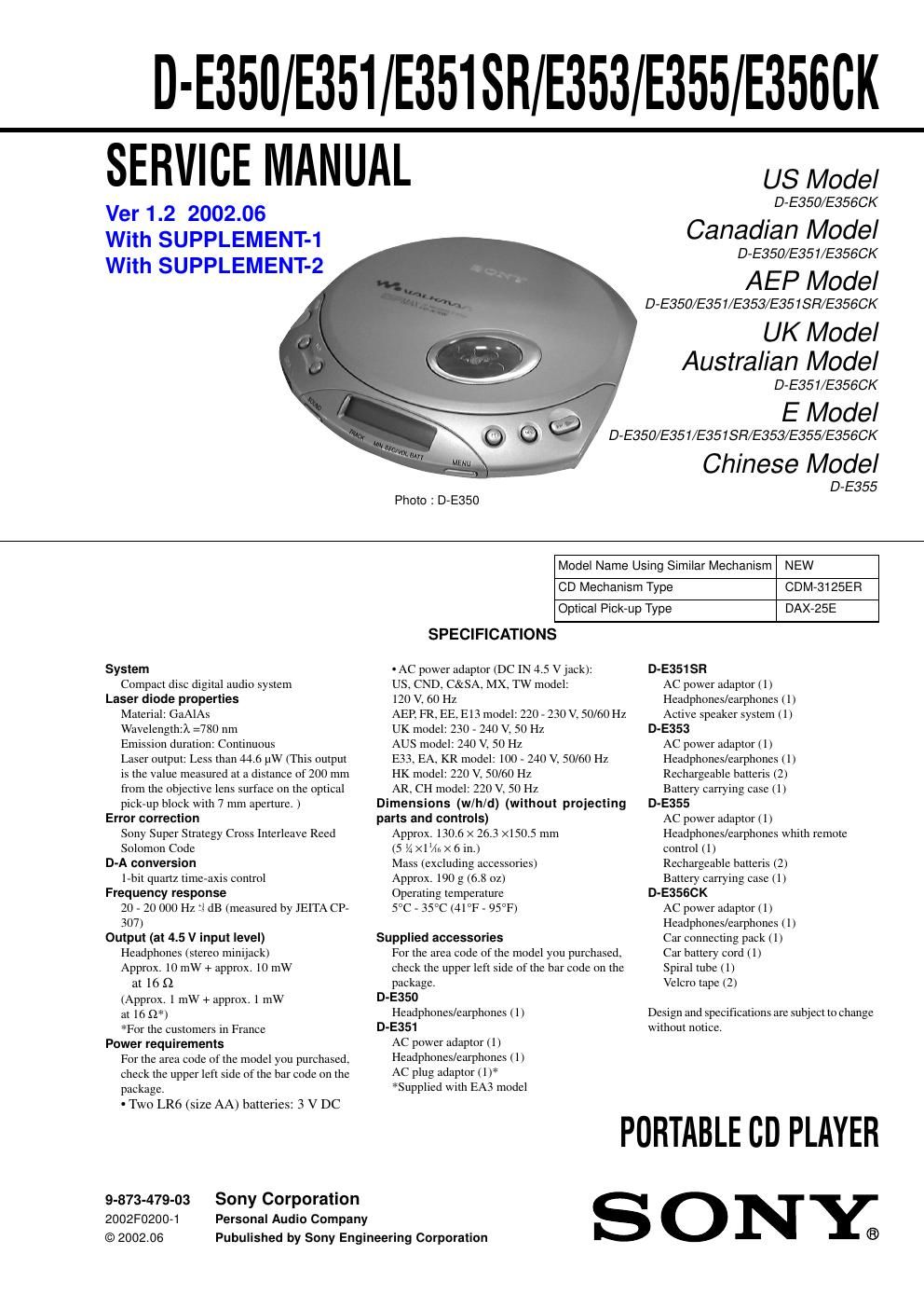 sony d e 350 service manual