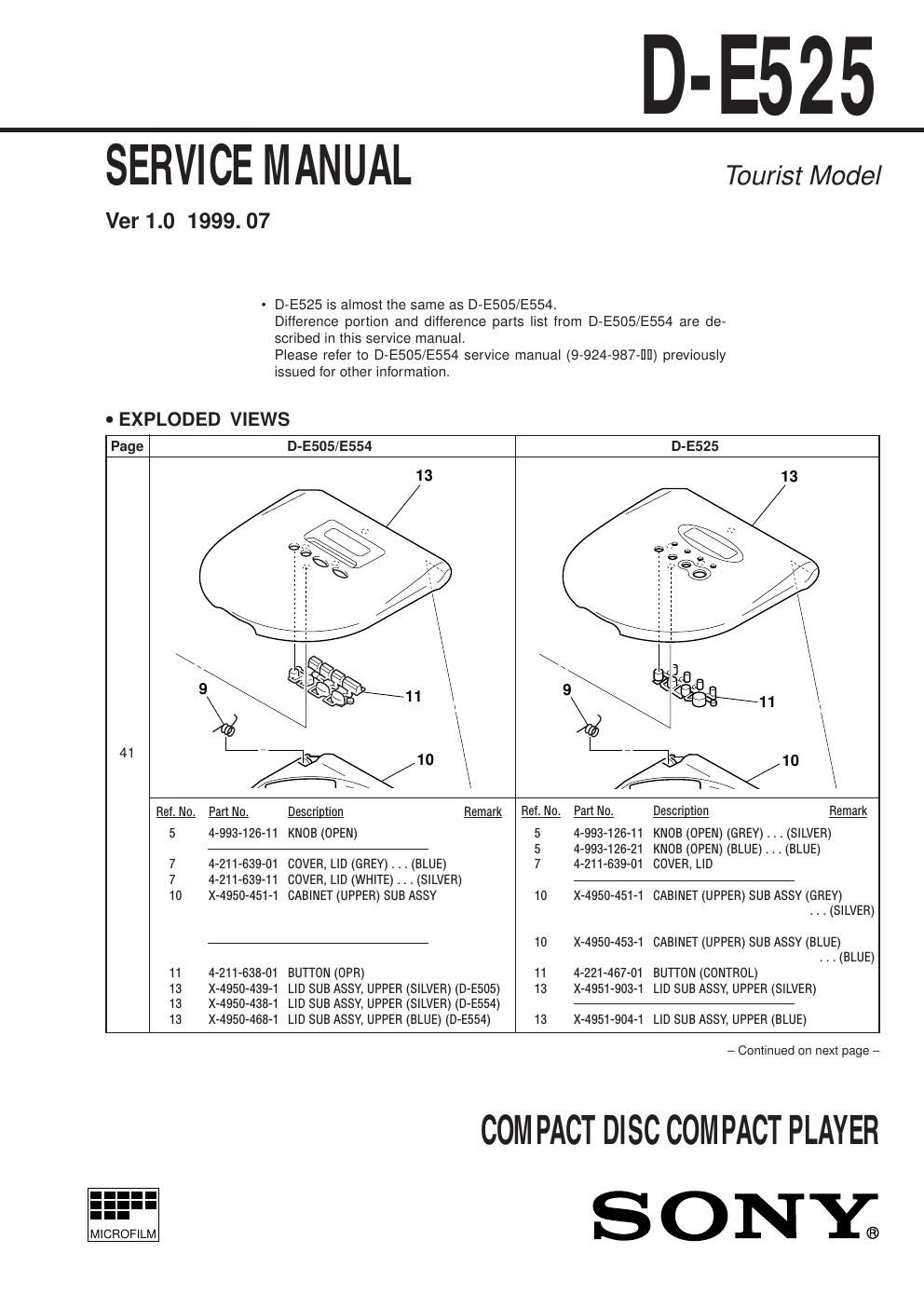 sony d e 525 service manual