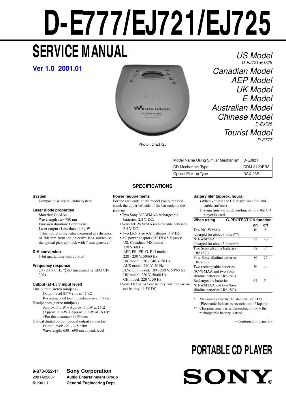 sony d e 777 service manual