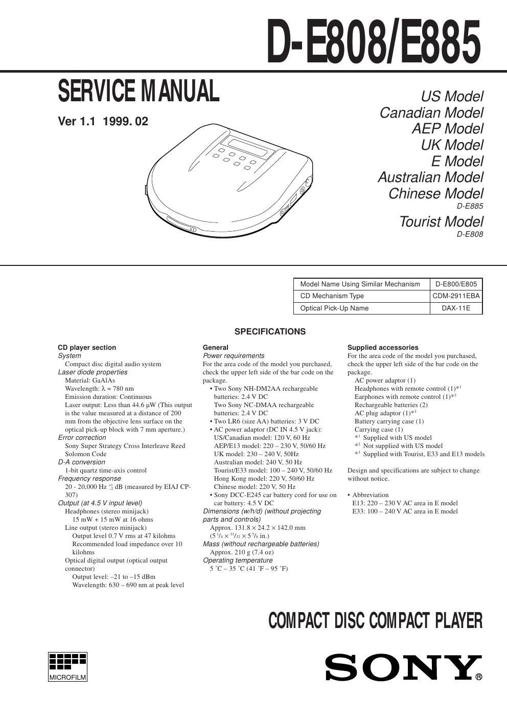 sony d e 808 service manual