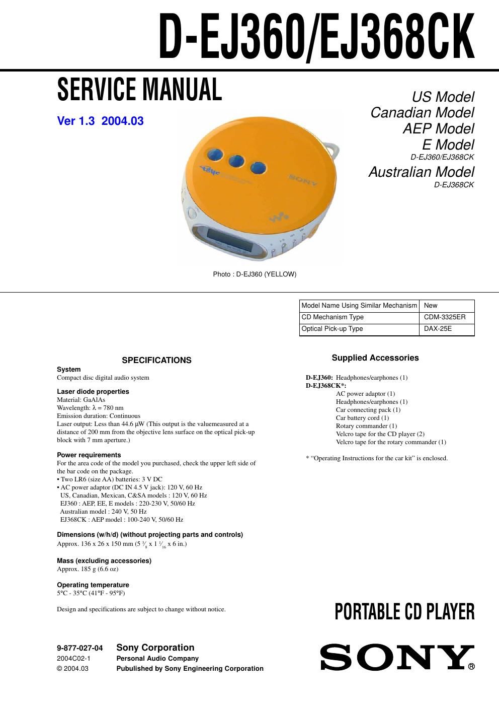 sony d ej 360 service manual