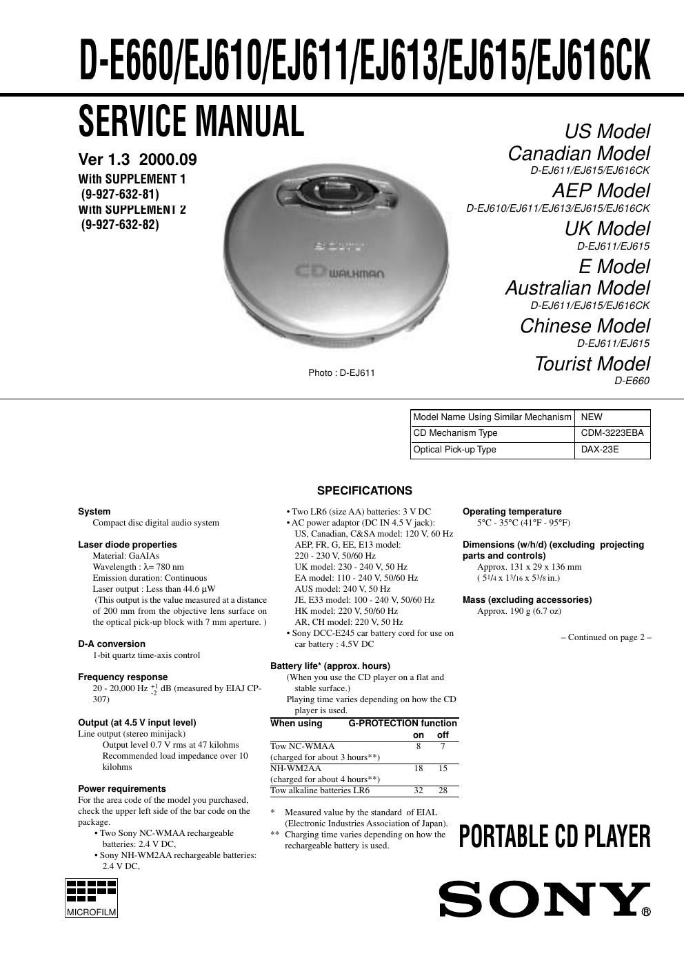 sony d ej 610 service manual