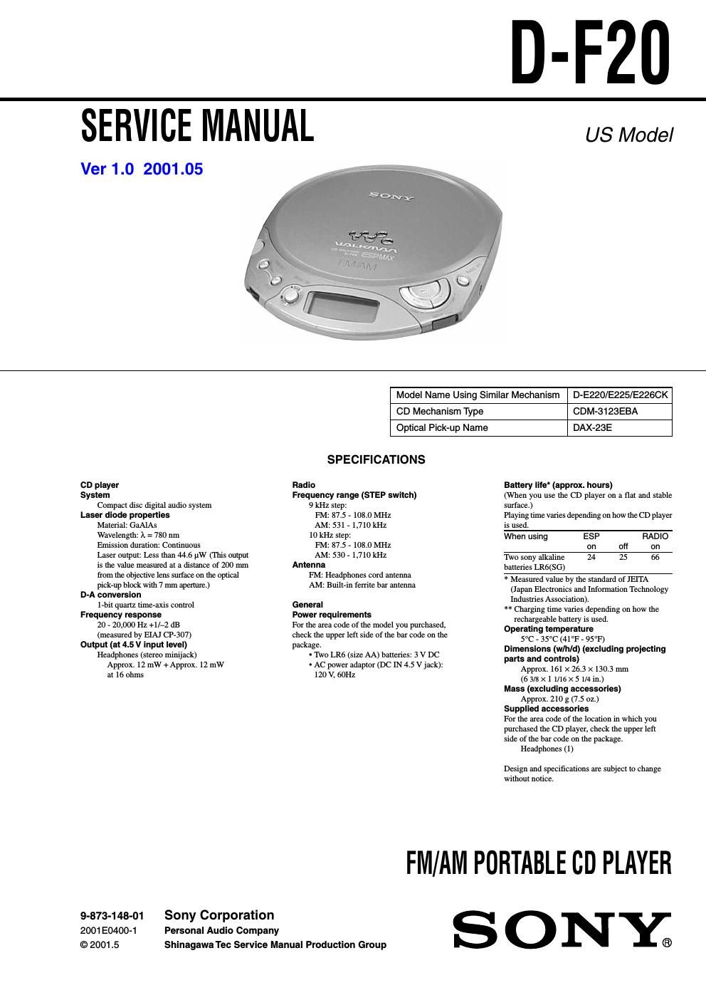 sony d f 20 service manual