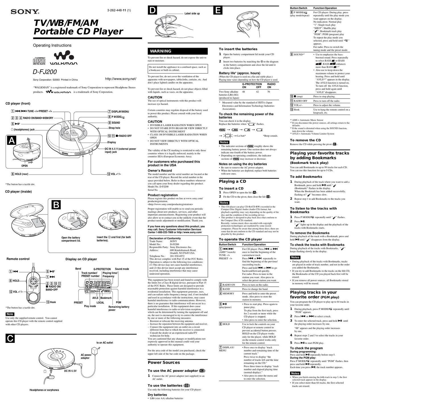 sony d fj 200 owners manual