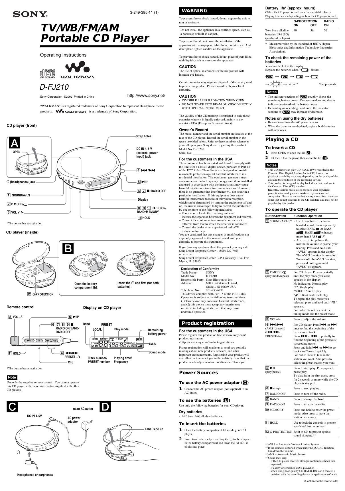 sony d fj 210 owners manual