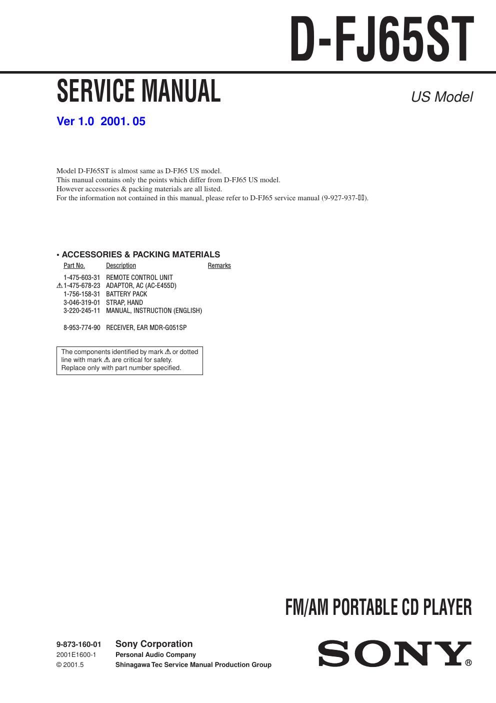 sony d fj 65 st service manual