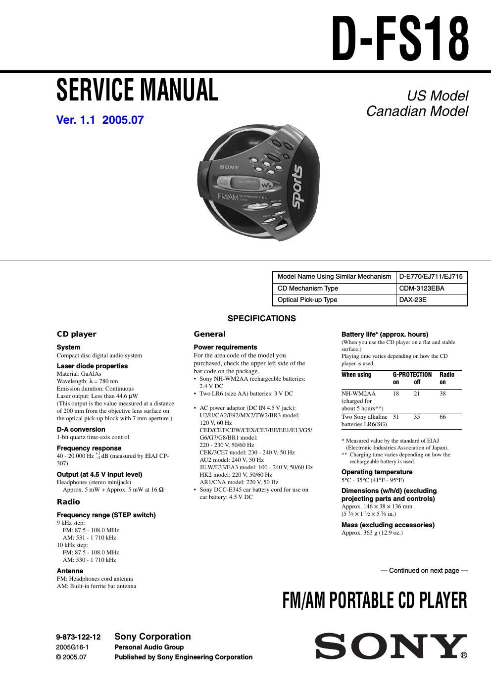 sony d fs 18 service manual