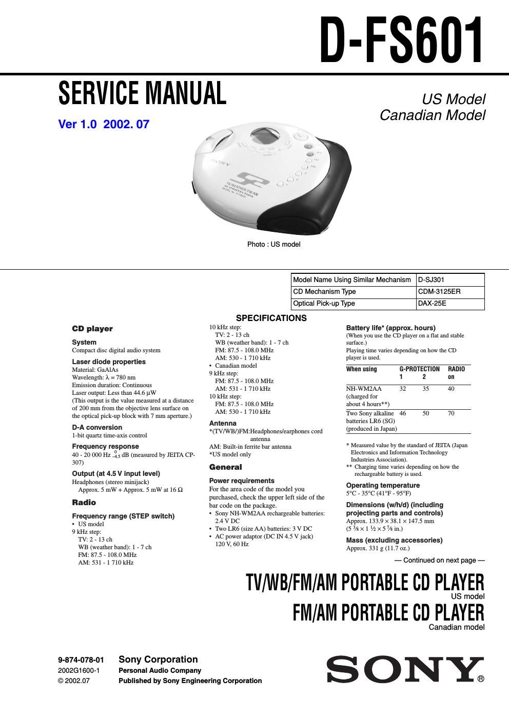 sony d fs 601 service manual