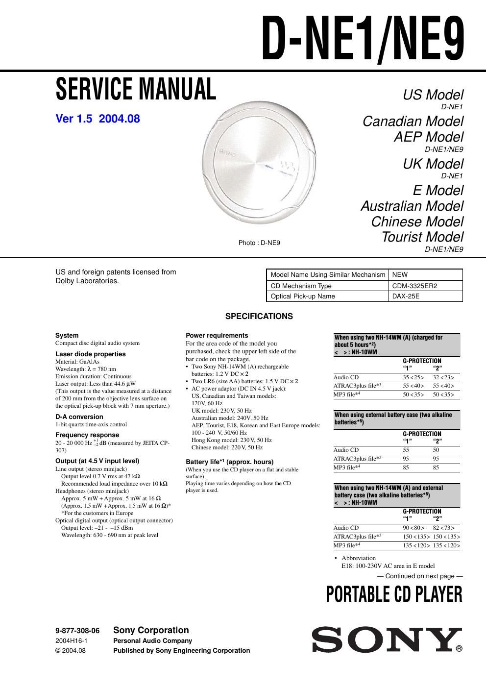 sony d ne 1 service manual