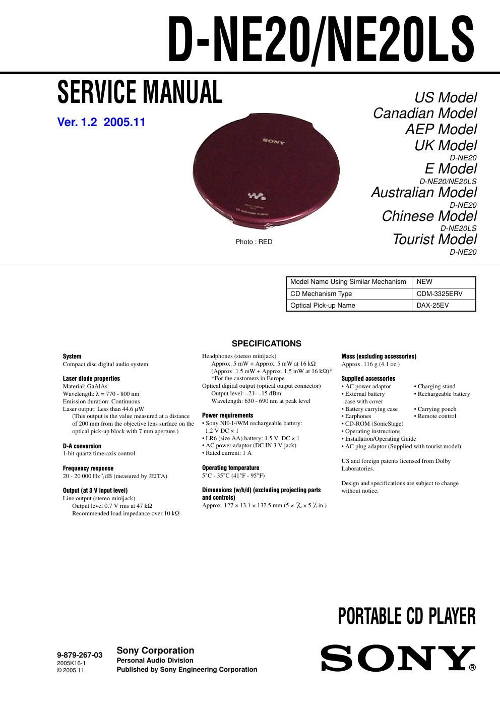 sony d ne 20 ls service manual