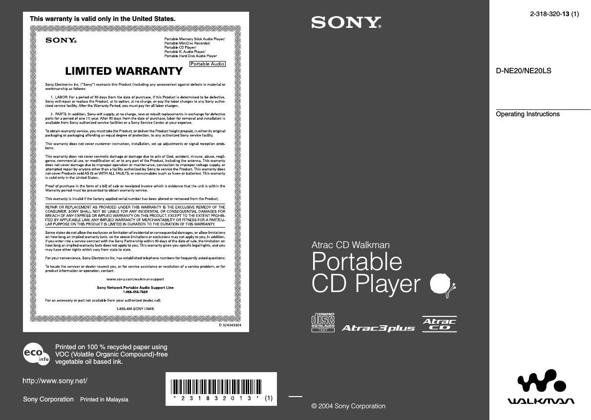 sony d ne 20 owners manual