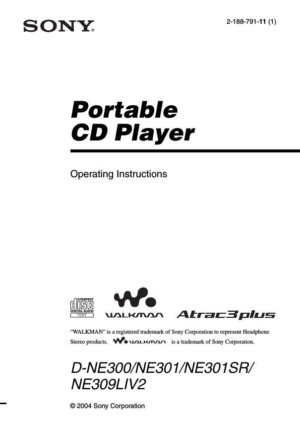 sony d ne 309 owners manual